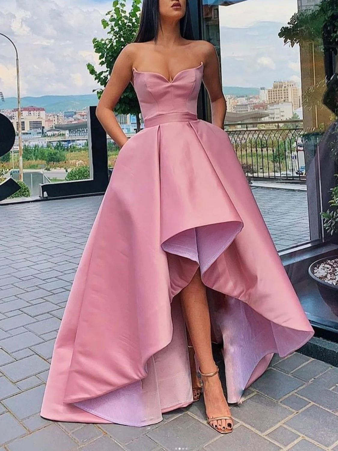 High low satin prom dress