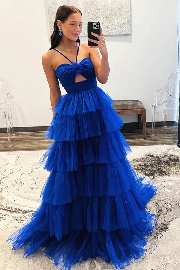 A-line Tulle Layers Long Formal Dress Princess Prom Dresses – etyou