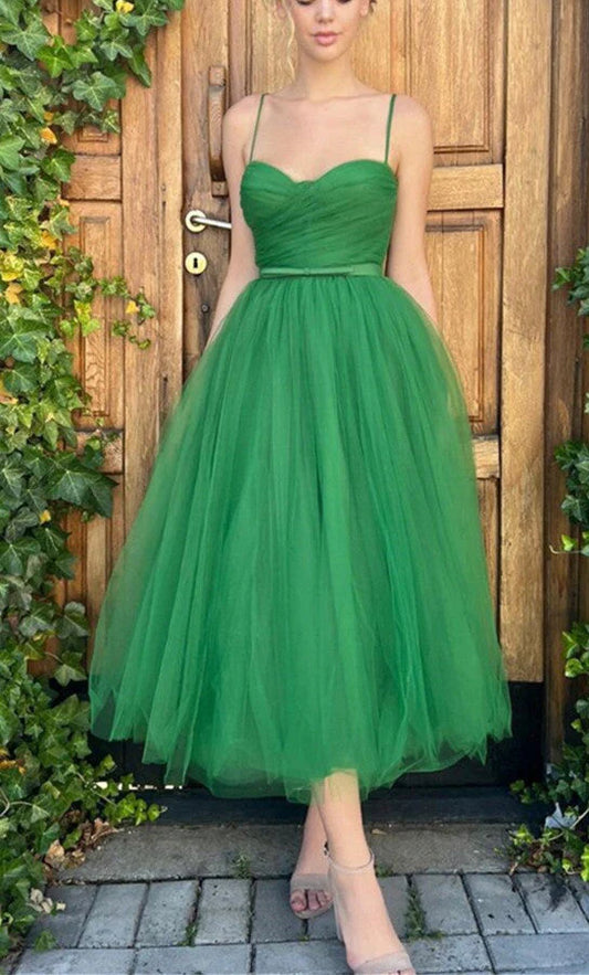 Spaghetti Straps Tulle Prom Dress With Sash