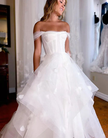 A-Line Floor Length Off The Shoulder Wedding Dress