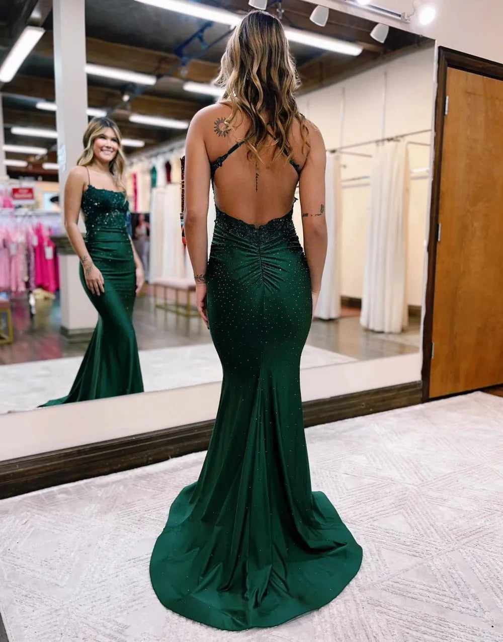 Mermaid Satin Spaghetti Straps Prom Dress