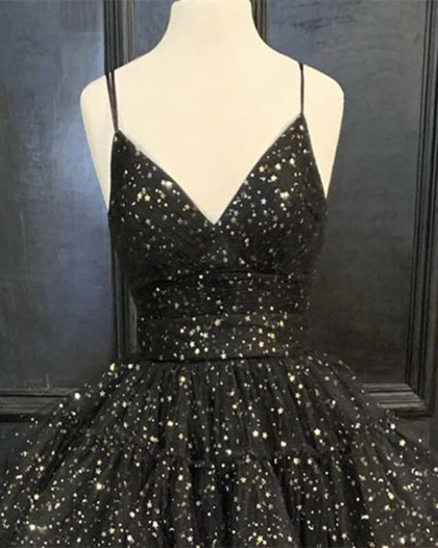 A-line V Neck Ruffles Starry Homecoming Dresses