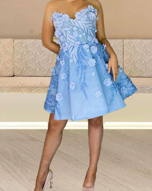 A-line 3D Flowers Mini Prom Dresses