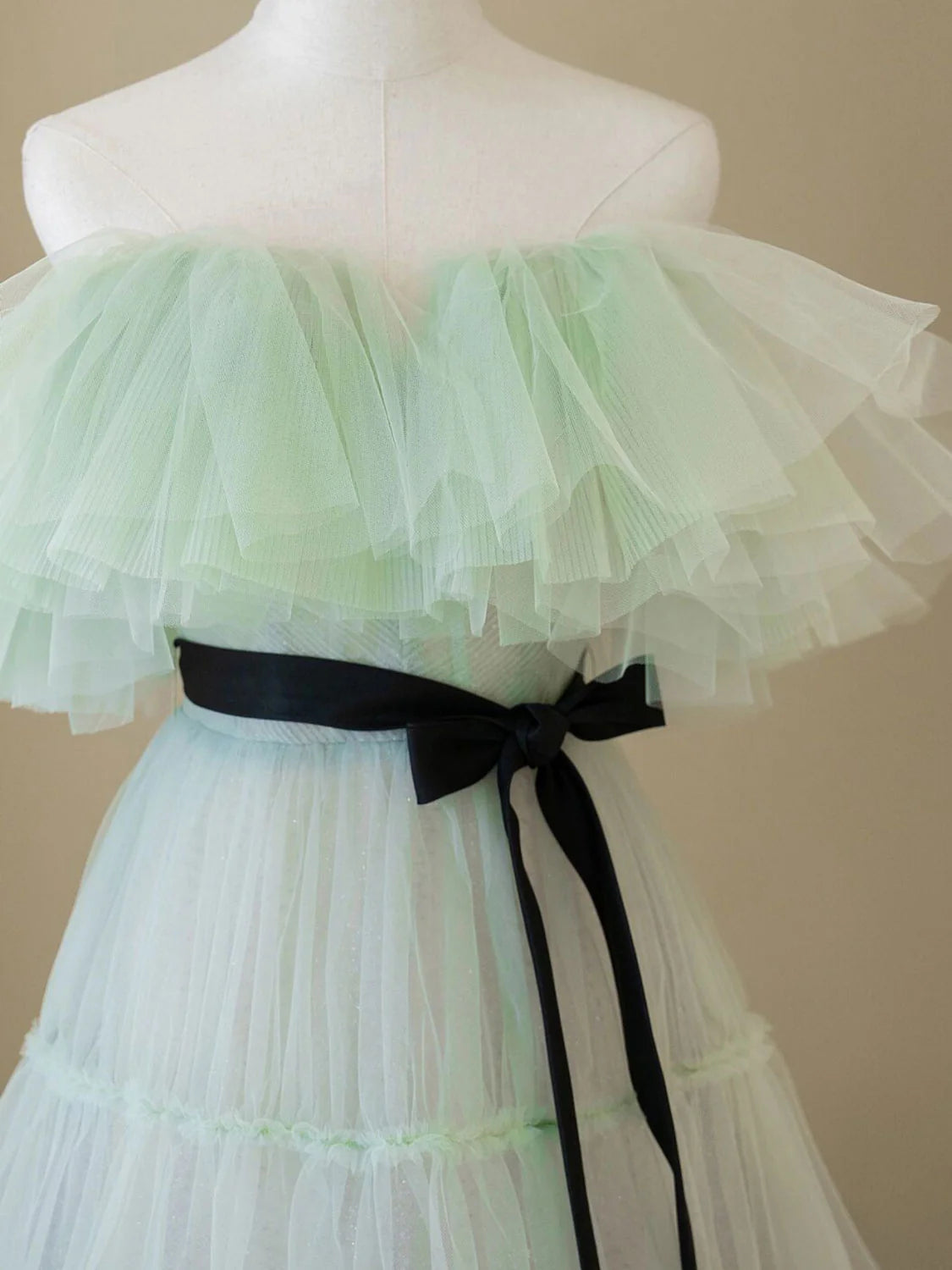 A line tulle long prom dress