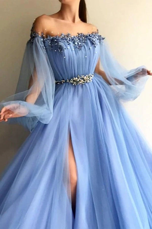 Elegant Off the Shoulder Long Sleeves Split Prom Dress