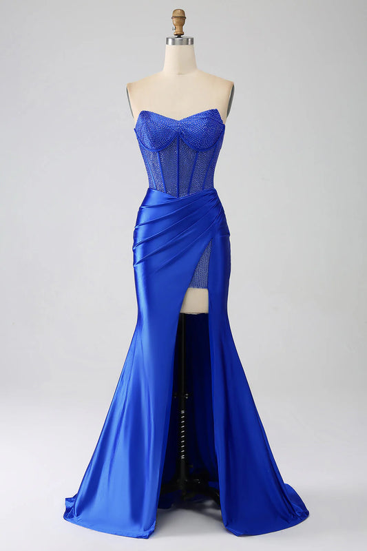 Mermaid Strapless Corset Beading Prom Dress