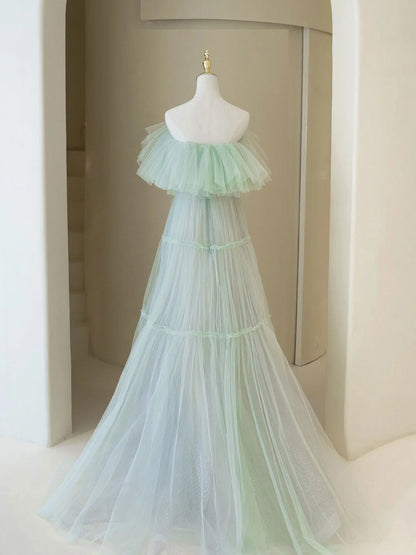 A line tulle long prom dress