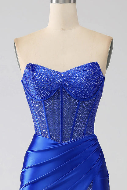 Mermaid Strapless Corset Beading Prom Dress