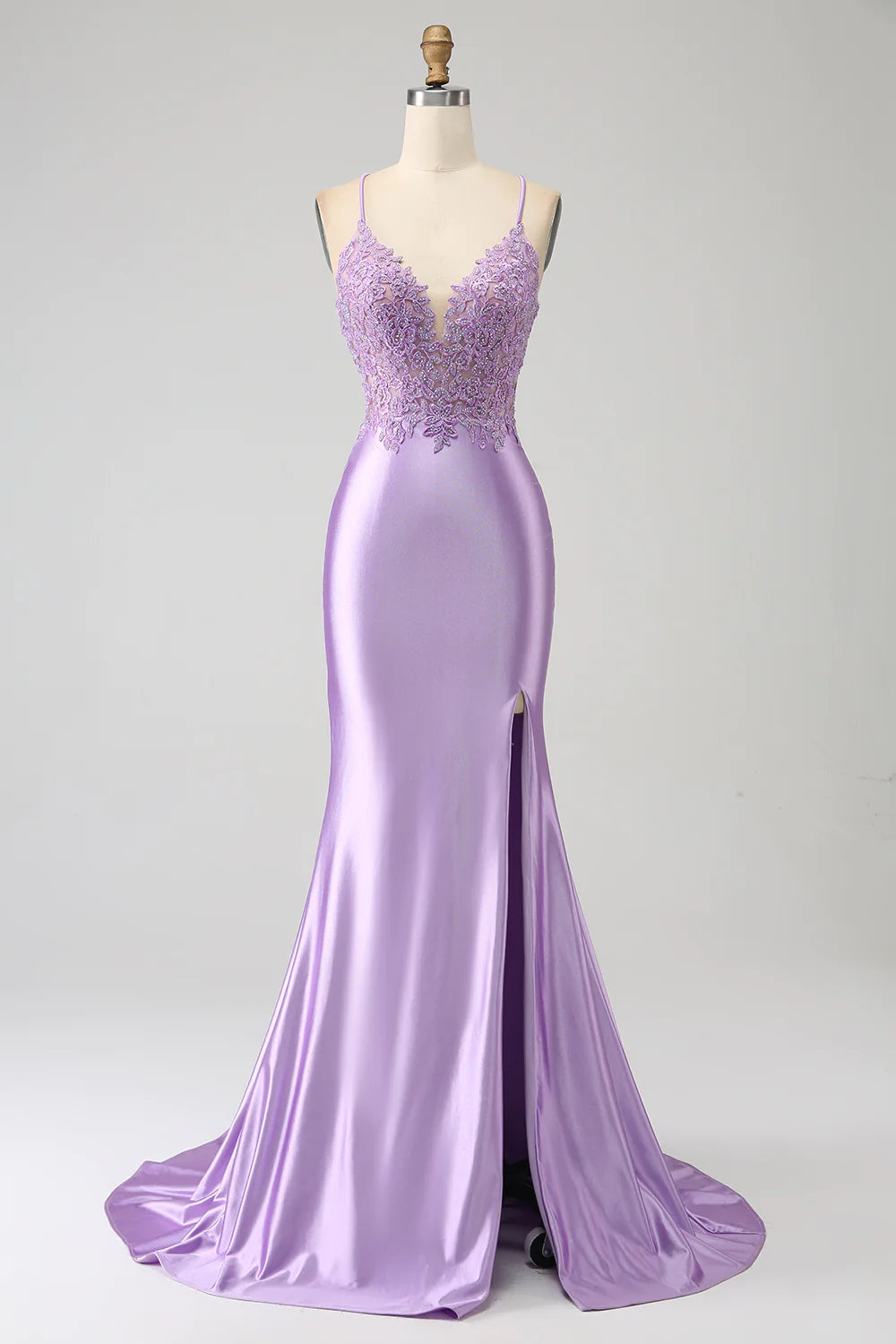 Mermaid Spaghetti Straps Long Prom Dress with Appliques Slit