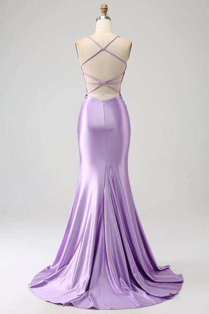 Mermaid Spaghetti Straps Long Prom Dress with Appliques Slit