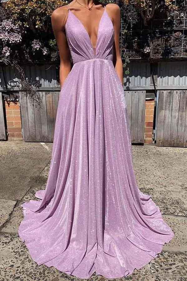 Sparkly Sexy Deep V-neck Backless Prom Dresses