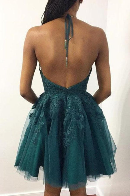 Halter Neck Short Lace Prom Dresses Homecoming Dresses