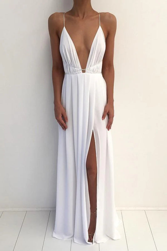 V-neck Spaghetti Strap Front Split  Prom Dress