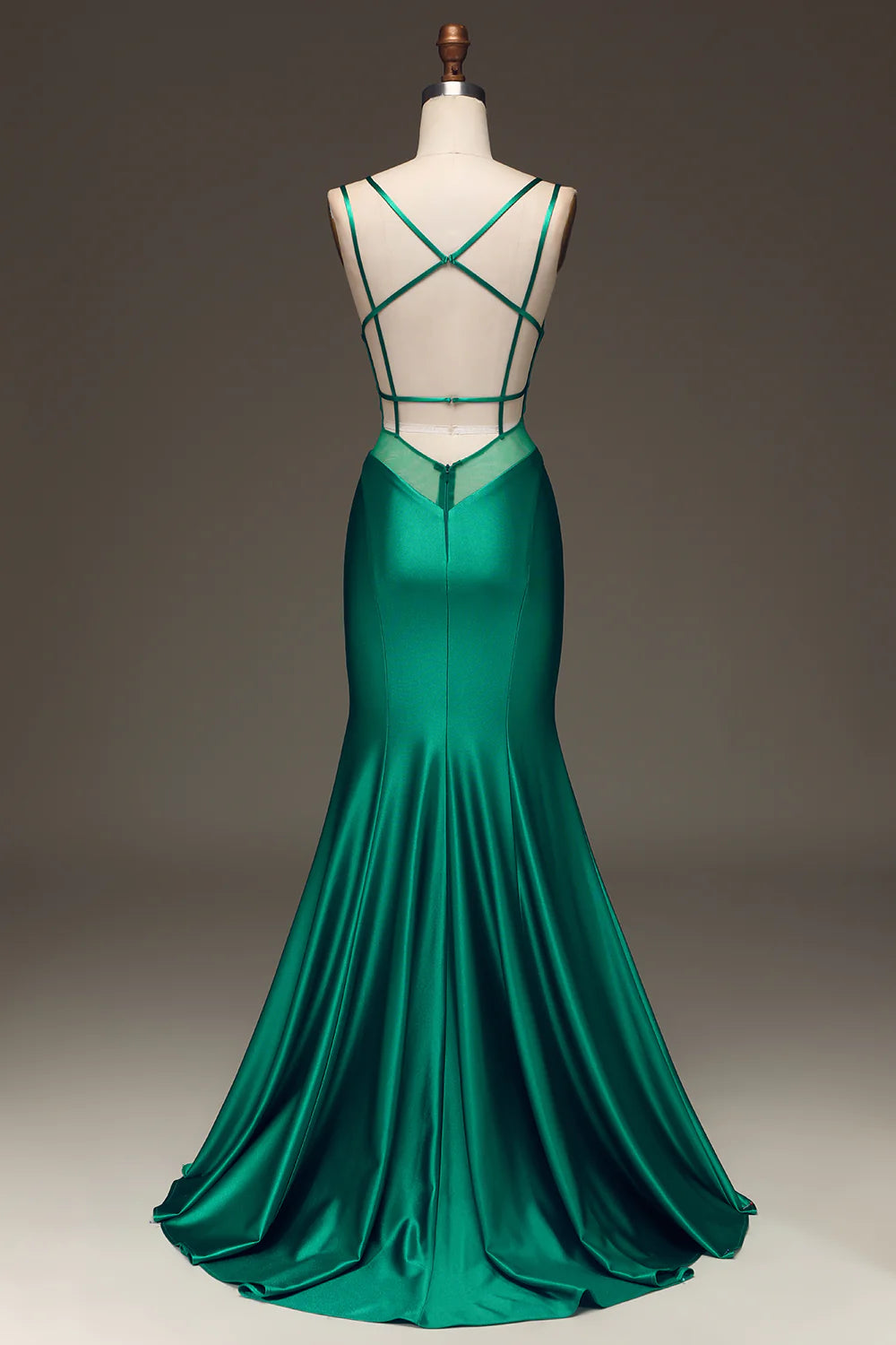 Deep V-neck Satin Mermaid Prom Dress with Lace-up Back