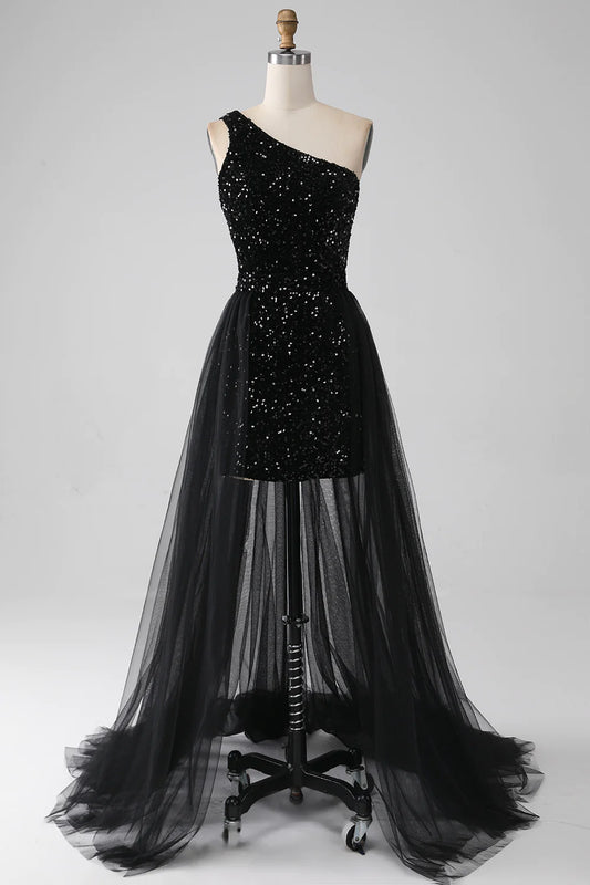 A-Line One Shoulder Sequins Prom Dress