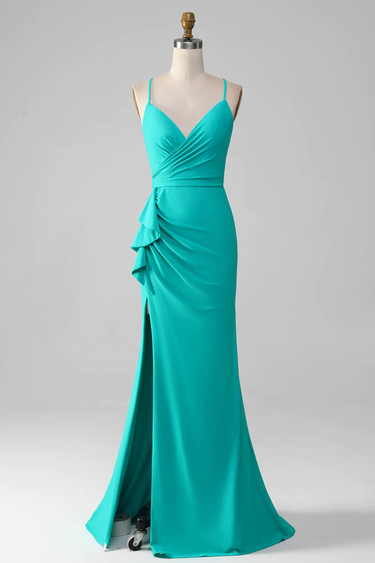 Mermaid Pleated Prom Dress Straps Open Back