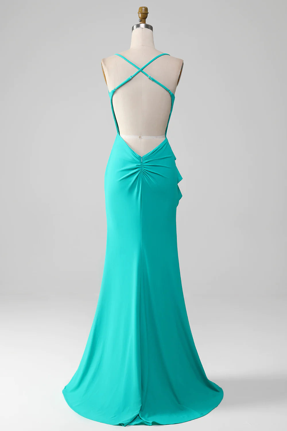 Mermaid Pleated Prom Dress Straps Open Back