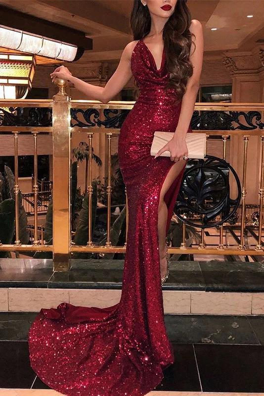 Mermaid  V Neck Spaghetti Straps Prom Dresses Formal Dresses