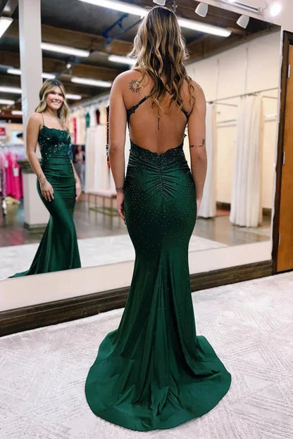 Mermaid Satin Spaghetti Straps Prom Dress Formal Dress