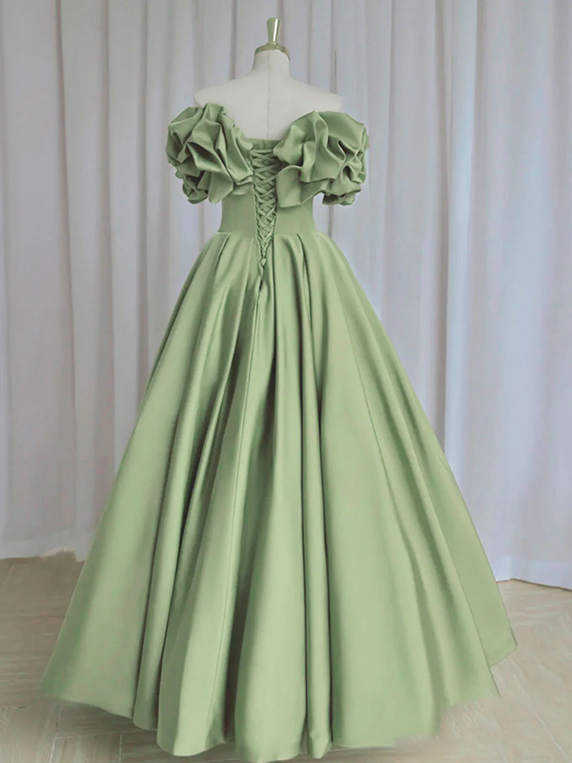 A-Line off Shoulder Satin Long Prom Dress