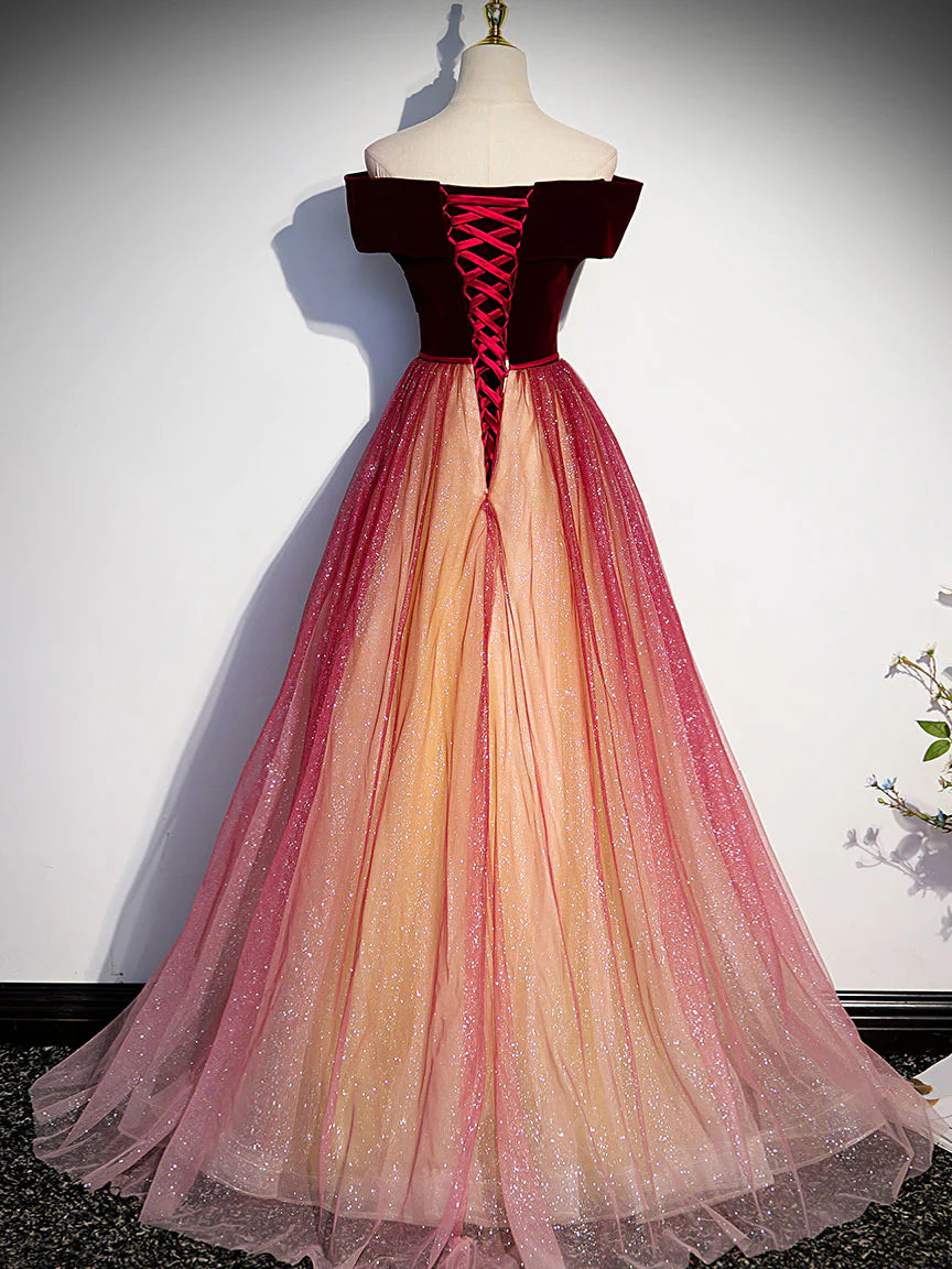 A line tulle sequin long prom dress