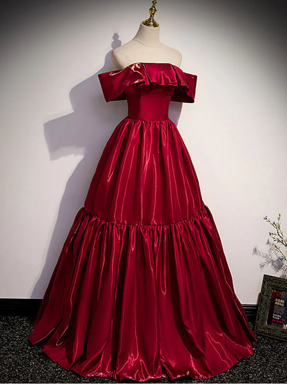 Simple off shoulder satin long prom dress