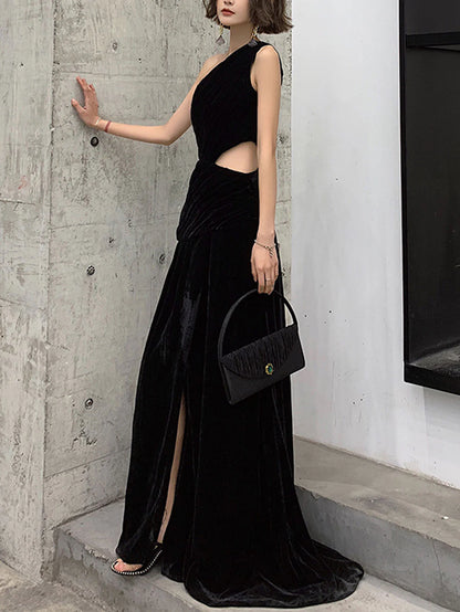 Velvet long prom dress