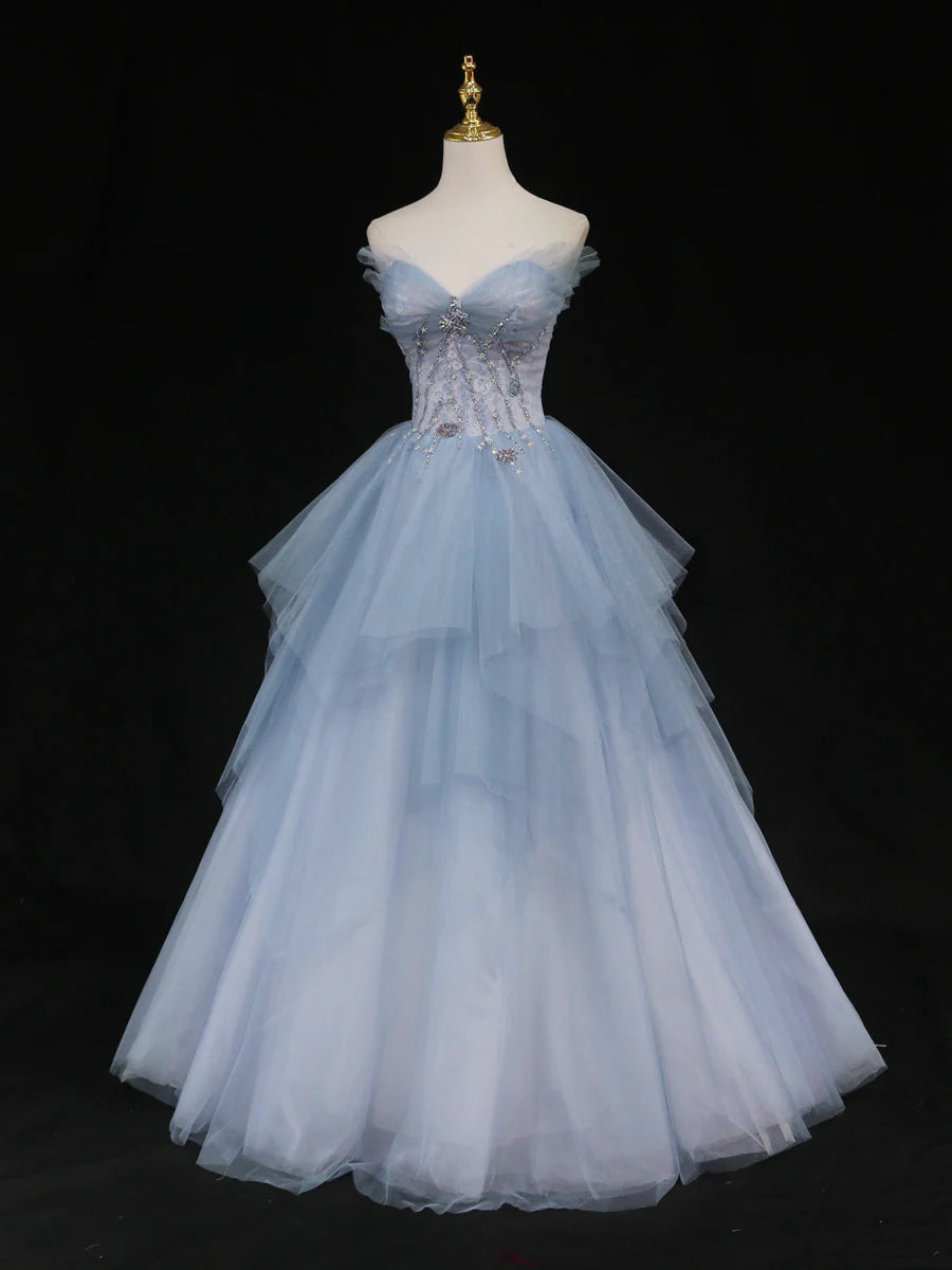 A line sweetheart neck tulle long prom dress