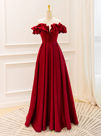 A-Line Off Shoulder Satin Long Prom Dress