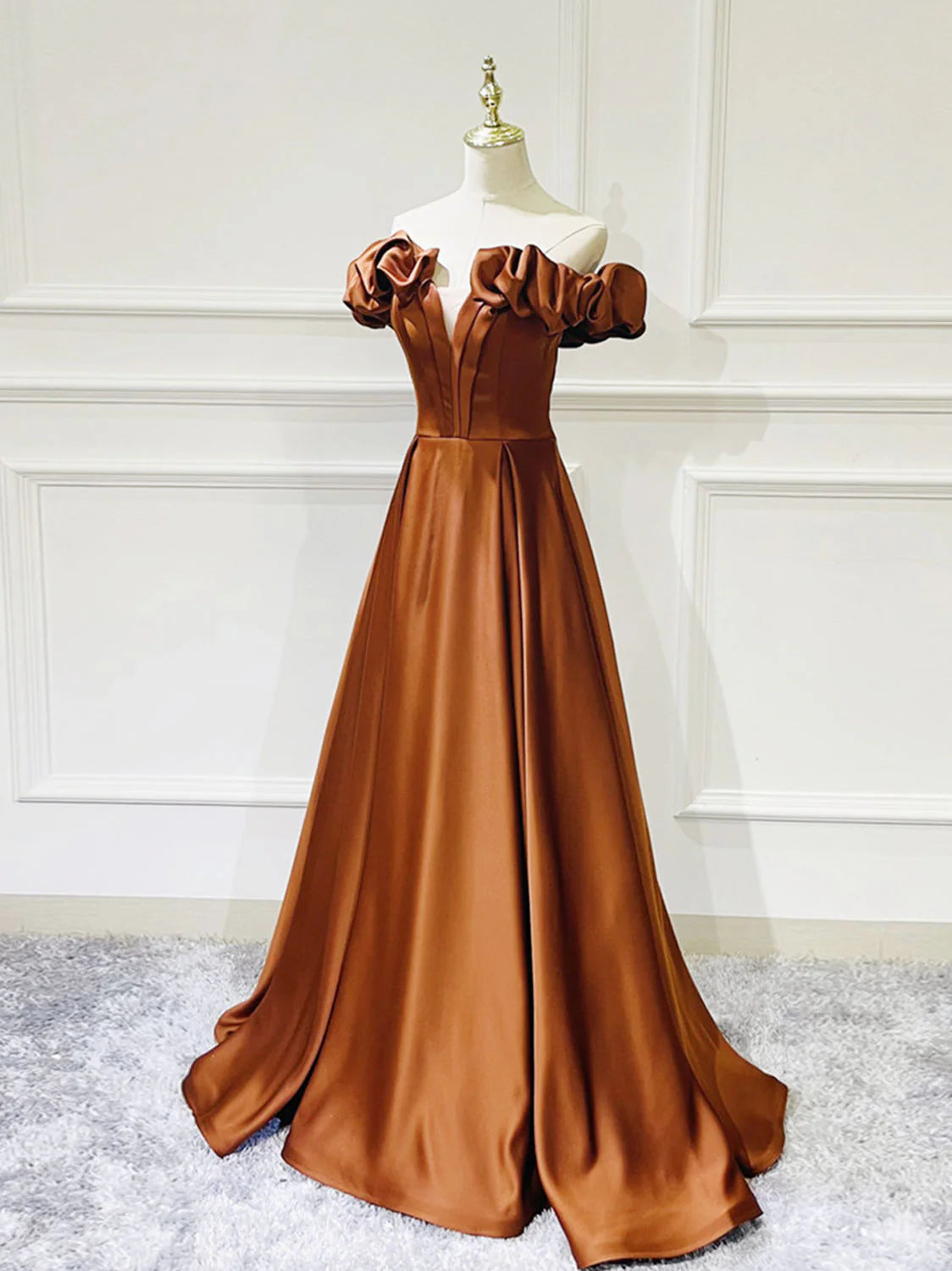 A-Line Off Shoulder Satin Long Prom Dress