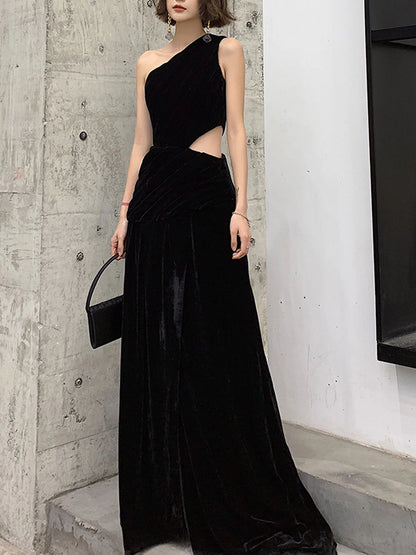 Velvet long prom dress