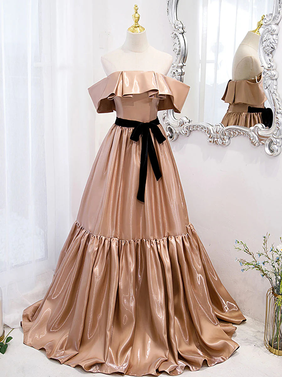 Simple off shoulder long prom dress