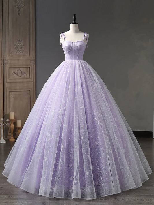 A-Line Tulle Long Prom Dresses