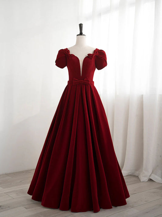 A line velvet long prom dress