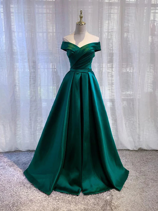 Simple satin off shoulder long prom dress