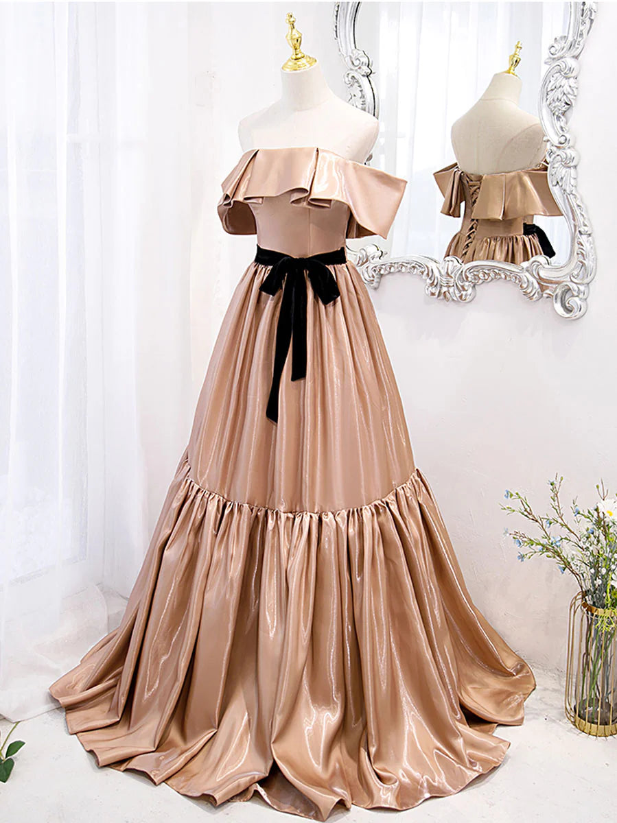 Simple off shoulder long prom dress