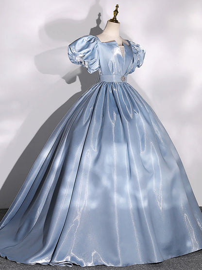 Ball Gown Puff Sleeves Long Prom Dress