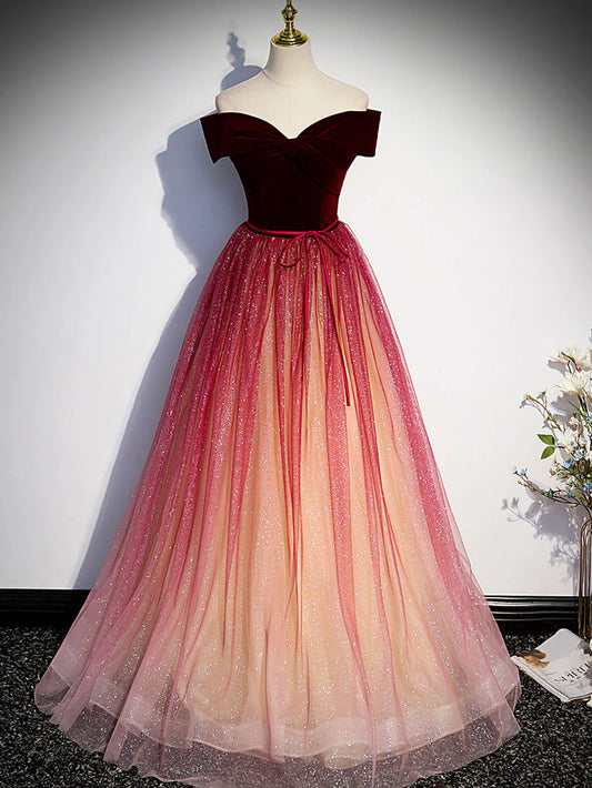 A line tulle sequin long prom dress