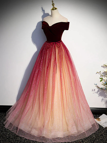 A line tulle sequin long prom dress