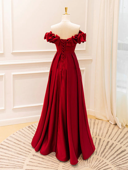 A-Line Off Shoulder Satin Long Prom Dress