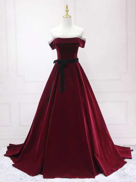 A-Line Velvet Long Prom Dresses