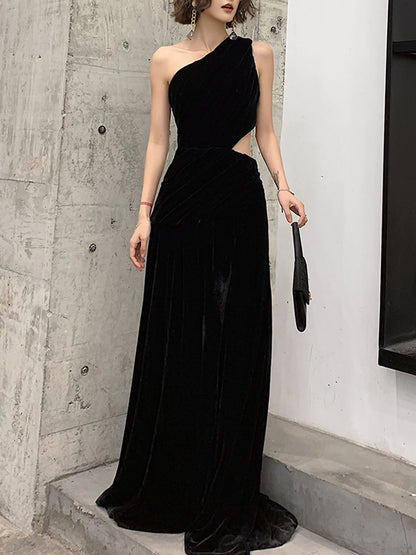 Velvet long prom dress