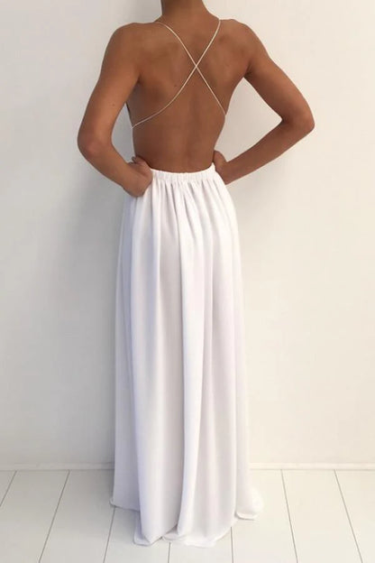 V-neck Spaghetti Strap Front Split  Prom Dress