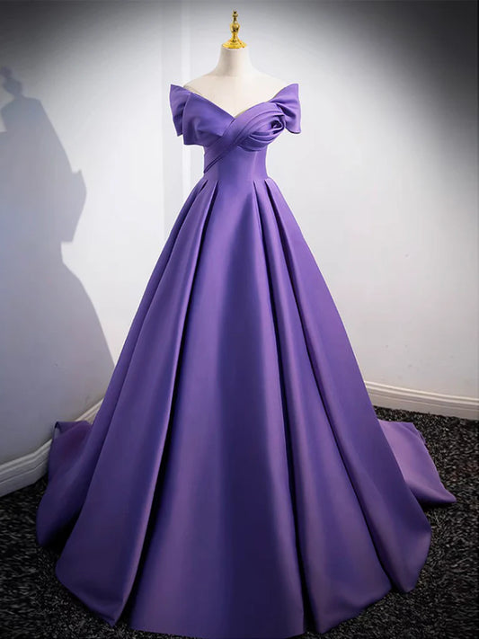 Simple Off Shoulder Satin Long Prom Dress