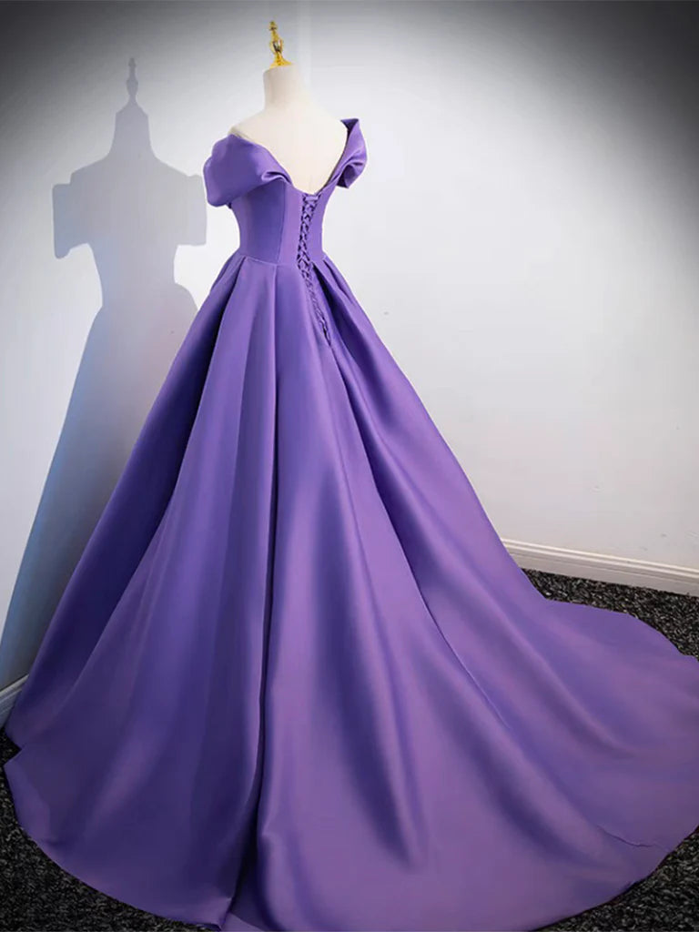 Simple Off Shoulder Satin Long Prom Dress