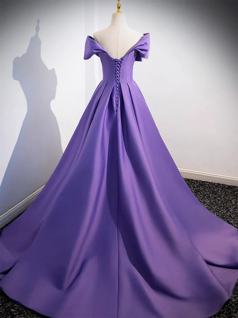 Simple Off Shoulder Satin Long Prom Dress