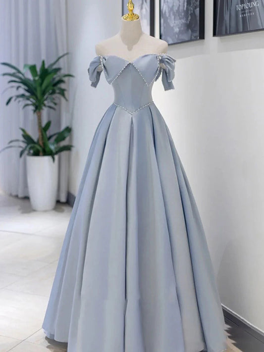 A line Satin long prom dress