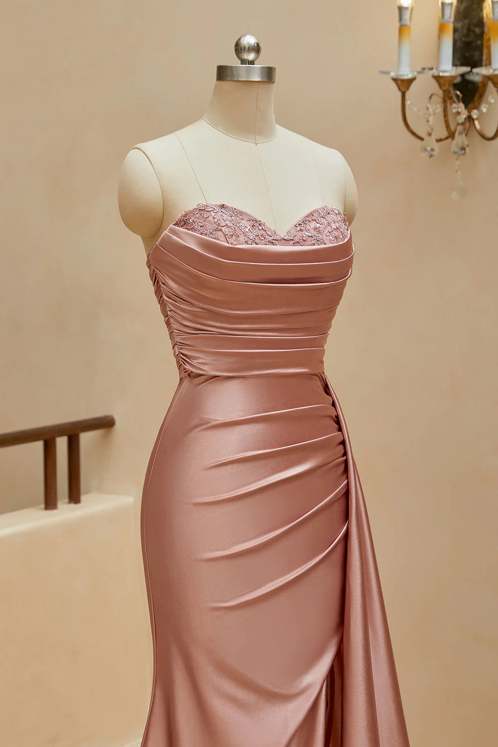 Mermaid Sweetheart Satin Split Prom Dresses with Attached Train