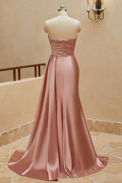 Mermaid Sweetheart Satin Split Prom Dresses with Attached Train