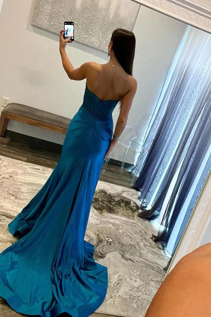 Mermaid Strapless Prom Dresses Evening Dresses